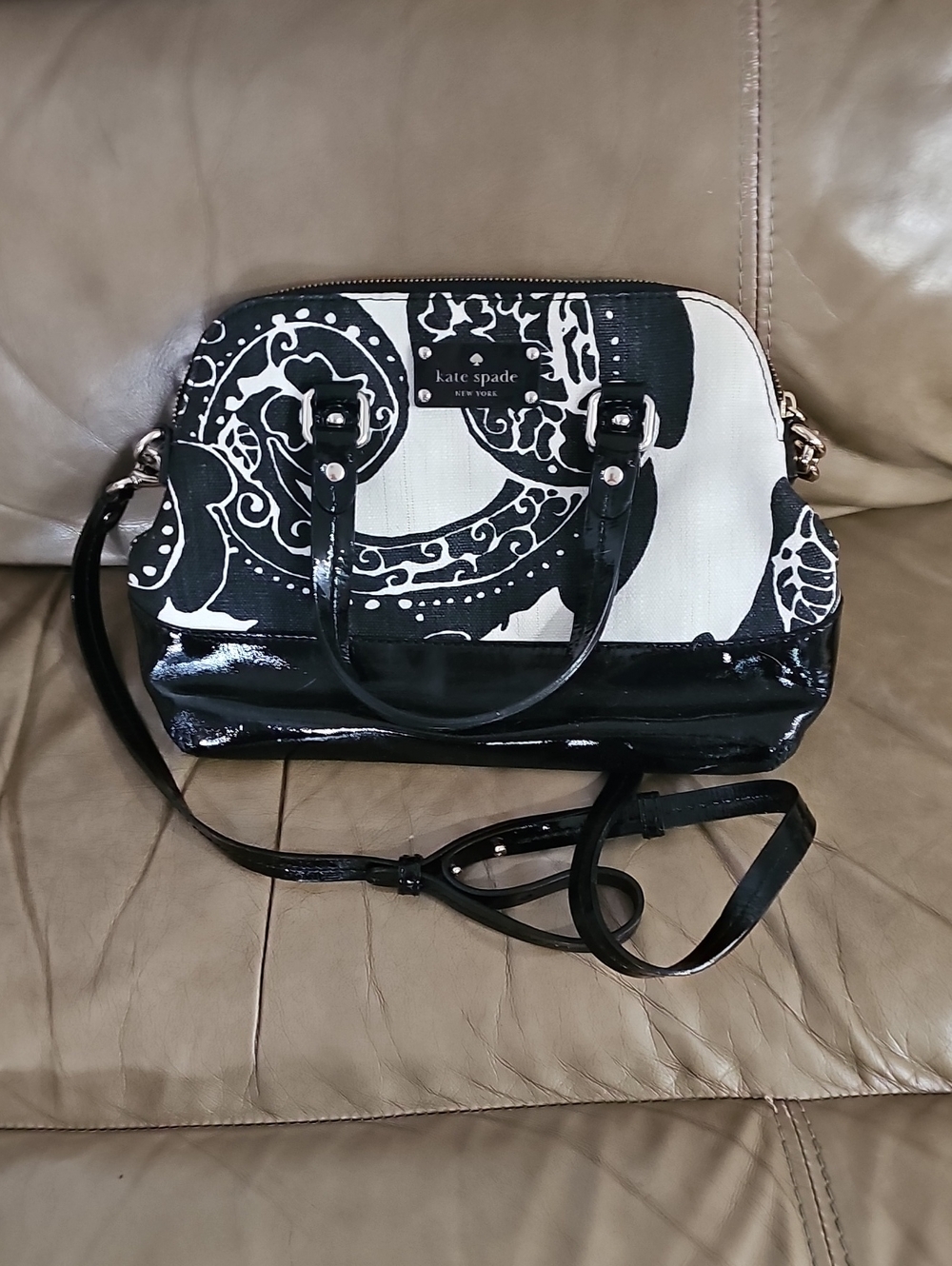 kate spade Black & White Patent Trim Satchel